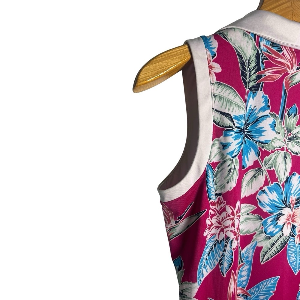 Tommy Bahama Golf Womens Large Pink Tropical Floral Sleeveless Quarter Zip Polo - Picture 6 of 12